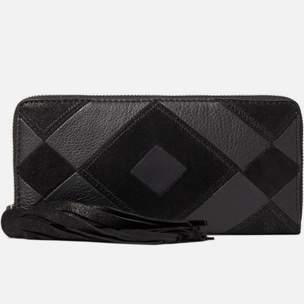 Frye MIREN Soft Leather Patchwork Zip Wallet with Tassel